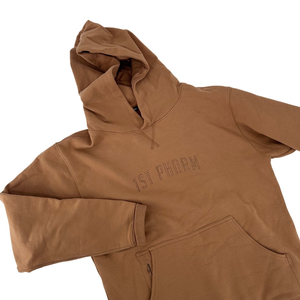 1st Phorm Mens Embroidered Logo Hoodie Brown Fleece Sweatshirt Medium